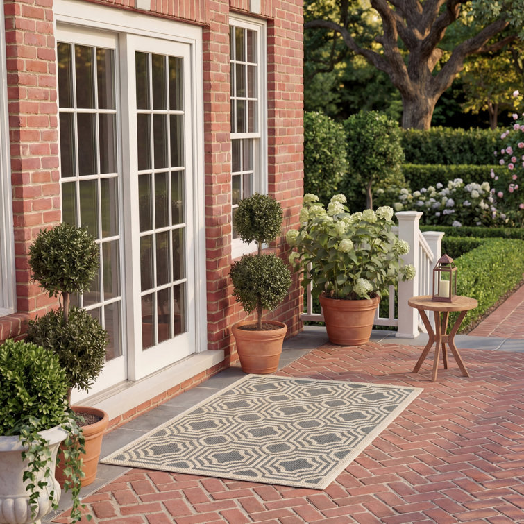 Arneshia Geometric Dark Gray/Beige Indoor/Outdoor Area Rug