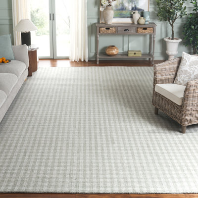 Giovoni Ebony Hand Tufted Wool/Cotton Plaid Rug in Sage/Ivory