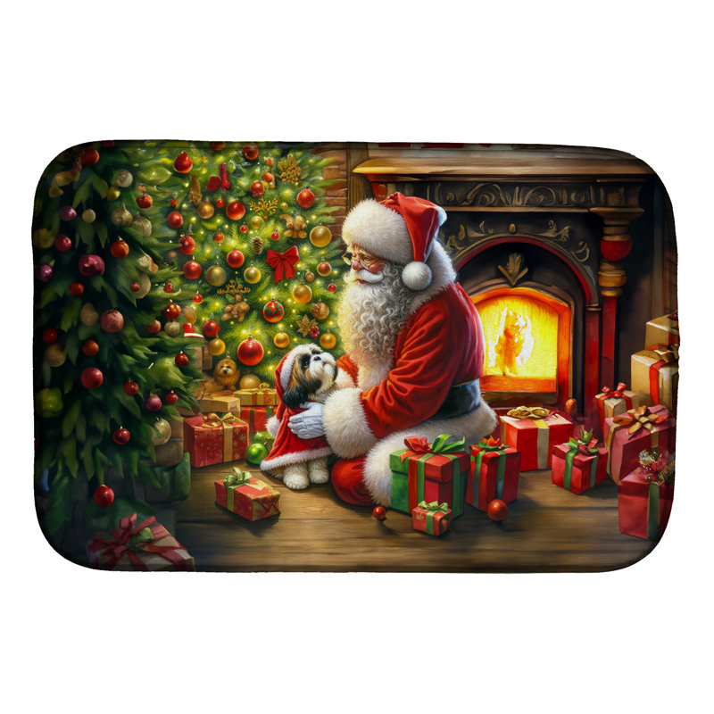 Shih Tzu and Santa Claus Dish Drying Mat