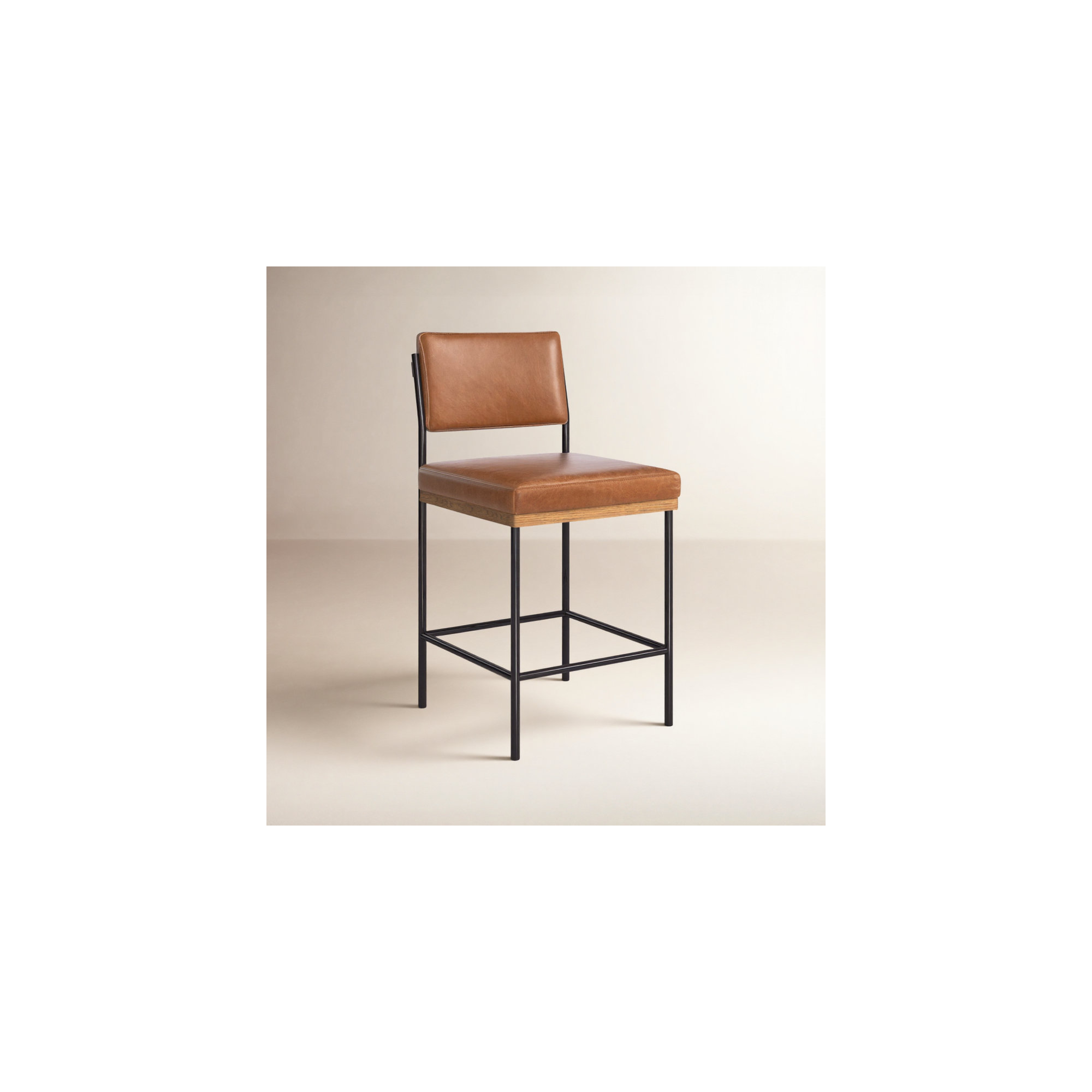 Popovich Stool, Sonoma Chestnut/Genuine Leather, Counter Stool (26.42" Seat Height)