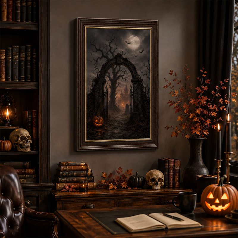 «Glowing Jack O Lantern At Stone Gate To Haunted Halloween», art mural sur toile, 18"H x 12"W