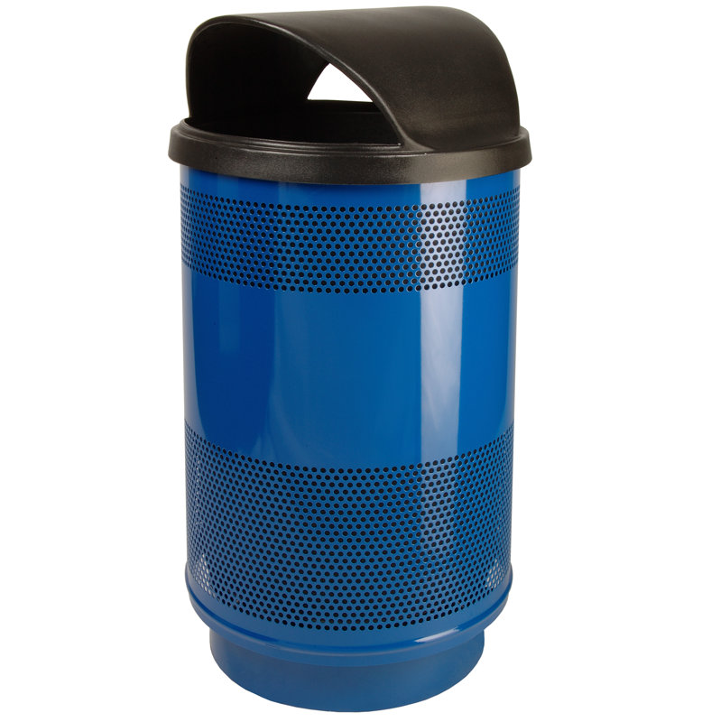 Stadium Series Perforated Metal Steel Open Outdoor Trash/Recycling Bins - 55 Gallons, Blue Streak II