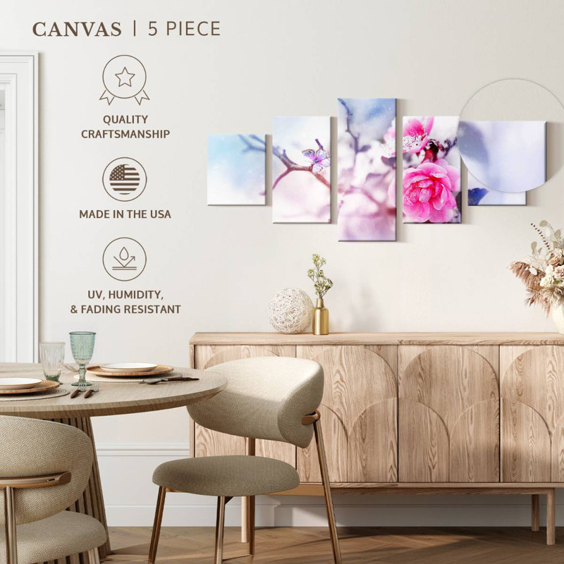 Snowy Pink Roses, 30" H x 68" W