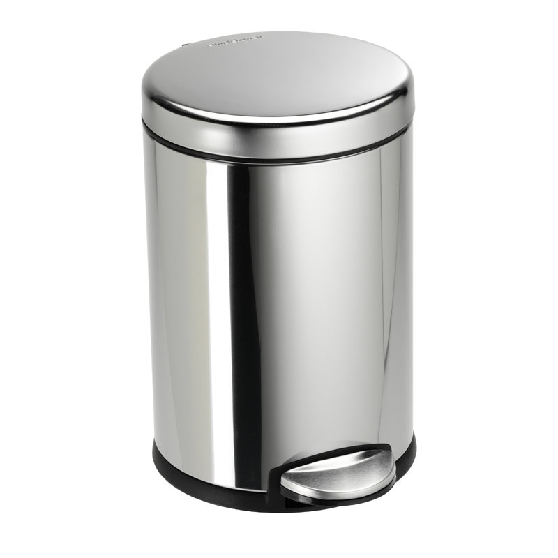 simplehuman 4.5 Liter / 1.2 Gallon Round Bathroom Step Trash Can, Polished Chrome