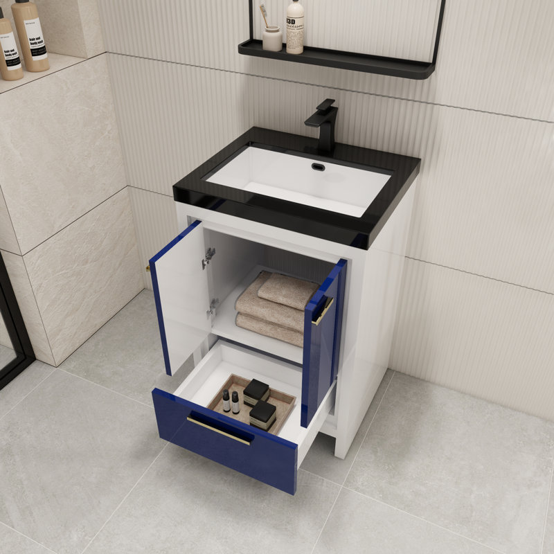 Ensemble de meuble-lavabo simple 24 po Aneko, Bleu nuit ultrabrillant