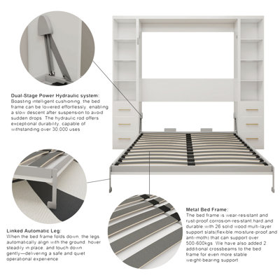 Lit escamotable bureau avec armoires de rangement latérales, grand lit mural pliable pour salle d'étude, chambre à coucher