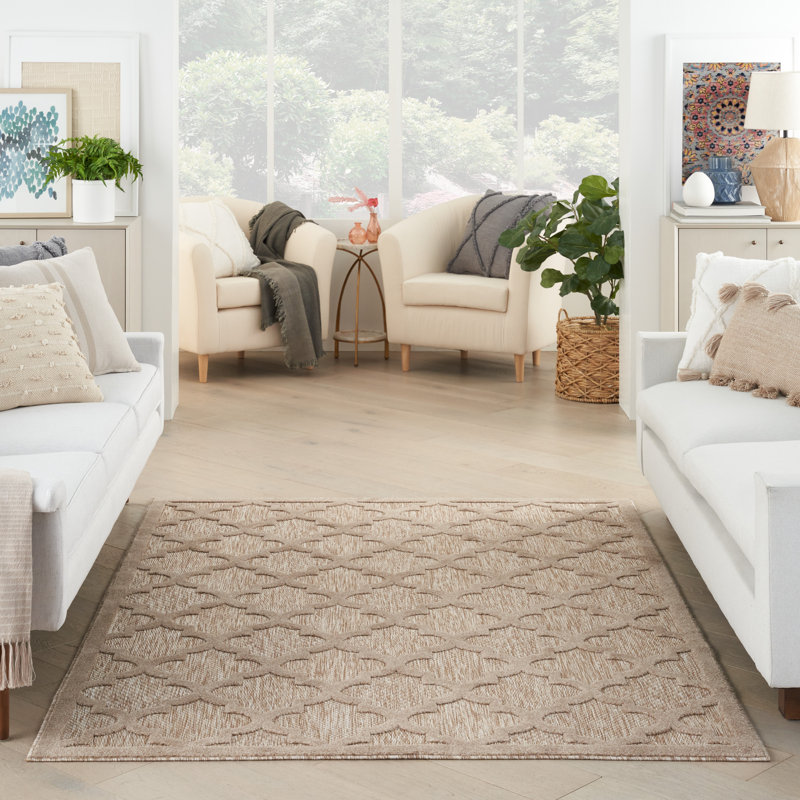 Adianey Red Barrel Studio Easy Care Trellis Brown/Beige Indoor/Outdoor Area Rug, Rectangle 6' x 9'