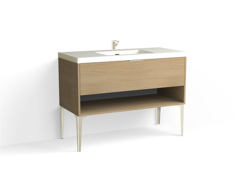 Modo 48" W Freestanding Single Bathroom Vanity with Dean Leg, Polished Nickel, Matte White/Single, Biondo