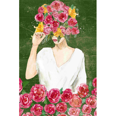 «Pink Flower Girl Painted», reproduction d'art sur toile tendue