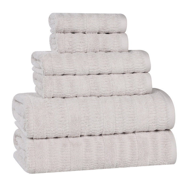 Mika Smart Twist Viscose Cotton Blend Medium Weight Solid Textured Ribbed 6 Piece Towel Set, Silver