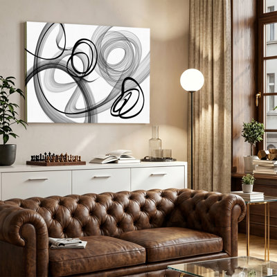 Black Gray Smoke Line Abstract Canvas Art, Wrapped Canvas, Ready to Hang