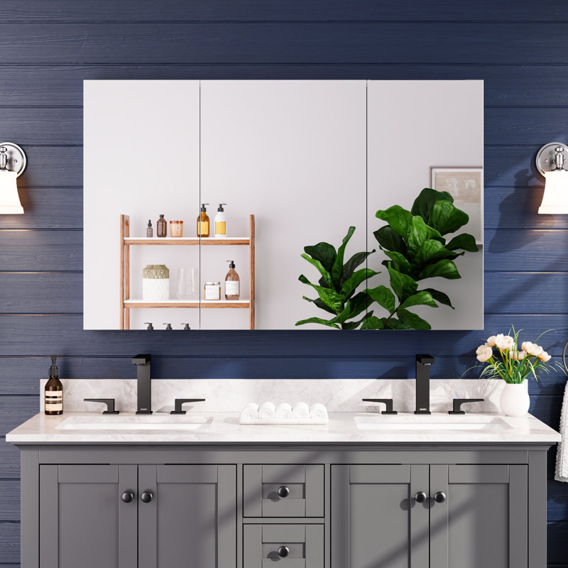 48'' W X 30'' H Wall-Mounted Frameless Mirror Cabinet With 3 Adjustable Shelves, 48"