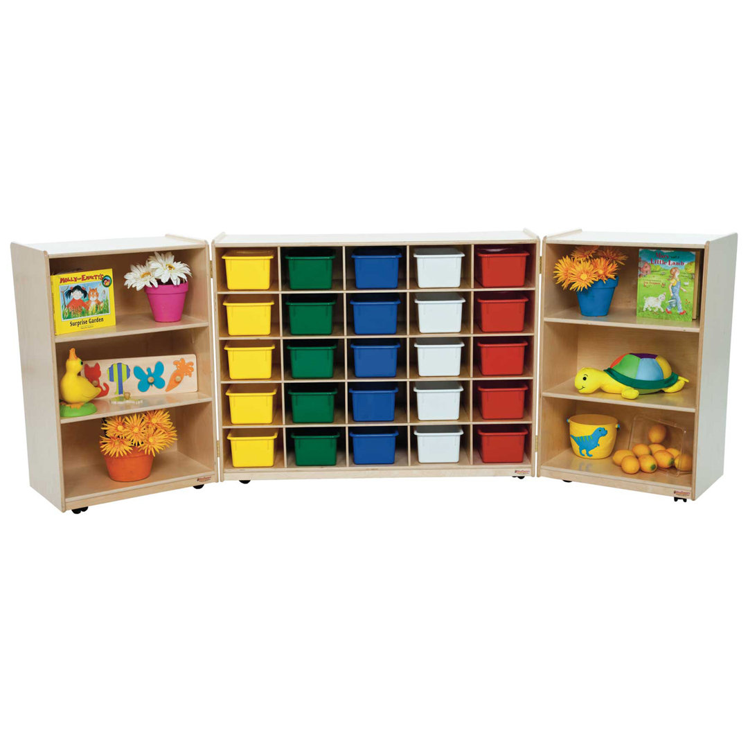 Tray Tri-Fold Storage with (25) Translucent Trays Wood Designs Bin 