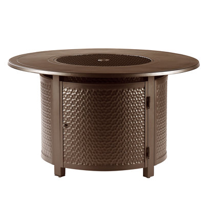 Rond 44 po X 44 po Table de foyer en aluminium au propane avec perles de verre, deux couvercles, couvercle, 55 000 Btus