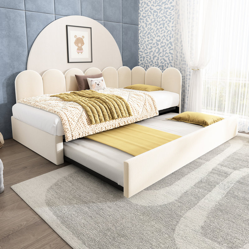 Lit de jour simple beige, structure à lattes en métal, lit escamotable, espace, idéal pour les petits lits avec lit escamotable, beige, espace, qualité assurant la paix