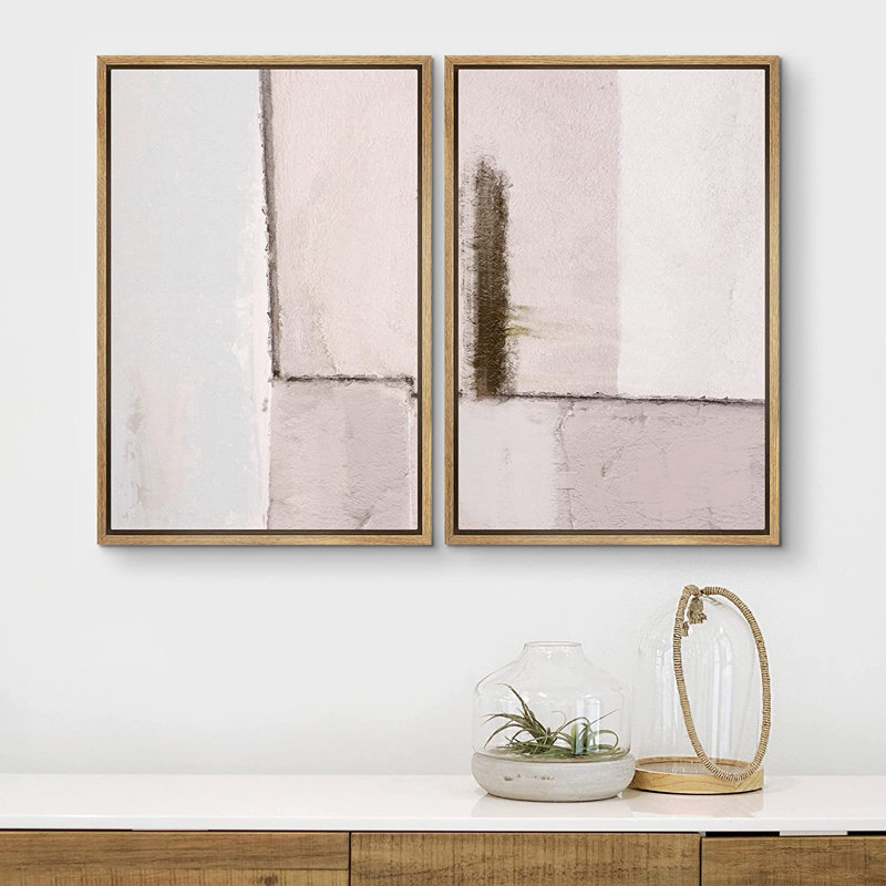 «Grunge Abstract Paint Stroke Effect Geometric Mid-Century Pastel Color Blocks», reproduction sur toile 2 pièces