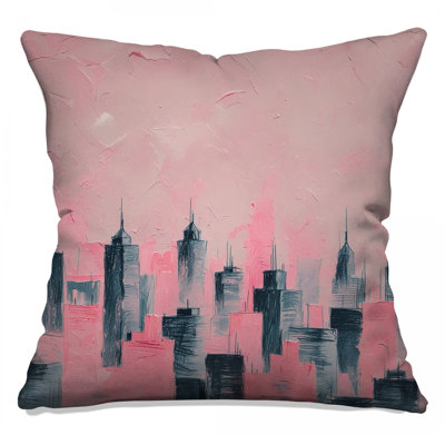 Pink Cityscape Sketch Double Sided Throw Pillows