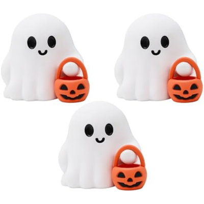 3 Pcs Halloween Ghost Figurine Ghost Resin Halloween Statue Cute Spooky Carrying Pumpkin Basket Designs Spooky Desk Display Ornament For Home And Office Tabletop Art Decoration
