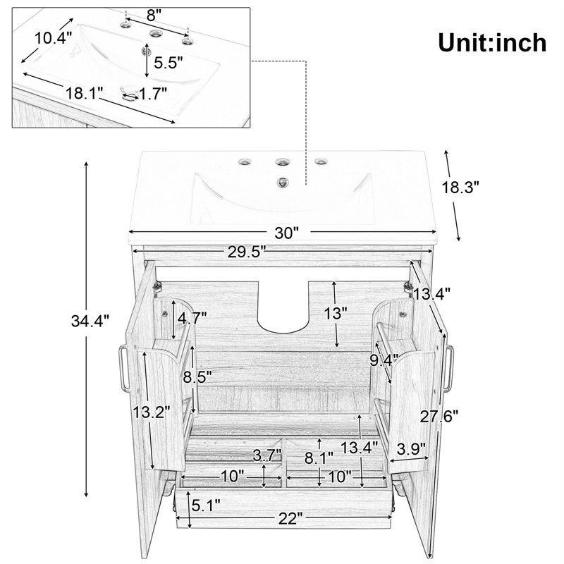 Ensemble de meuble-lavabo simple 30 po avec plateau Delmos