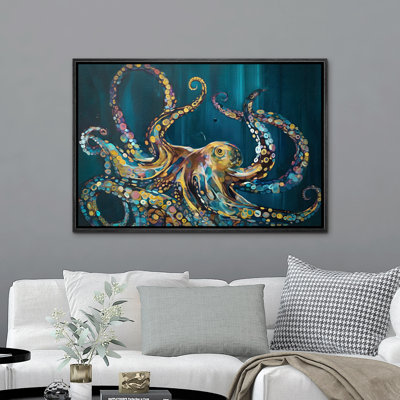 Marine Animals " Majestic Octopus In Ocean Depths Colorful Sea Life Modern Coastal Nautical "