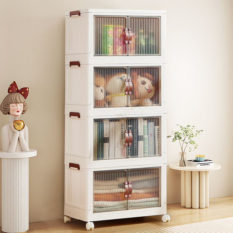 4-Tier Stackable Foldable Storage Bins With Lid And Wheels, 4