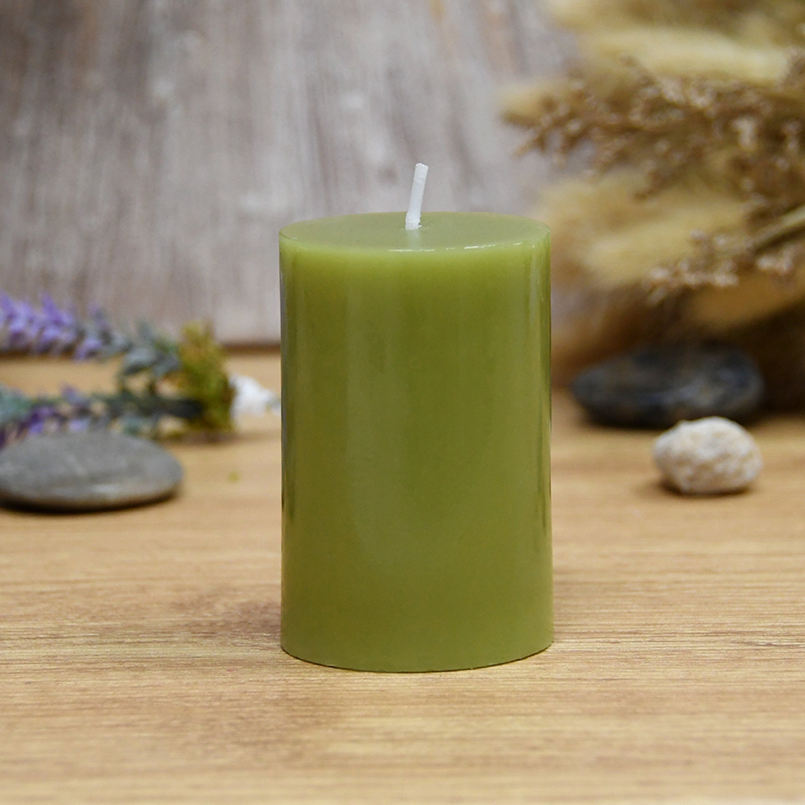 Oliva Unscented Pillar Candle, Sage Green, 1, 3" H x 2" W x 2" D