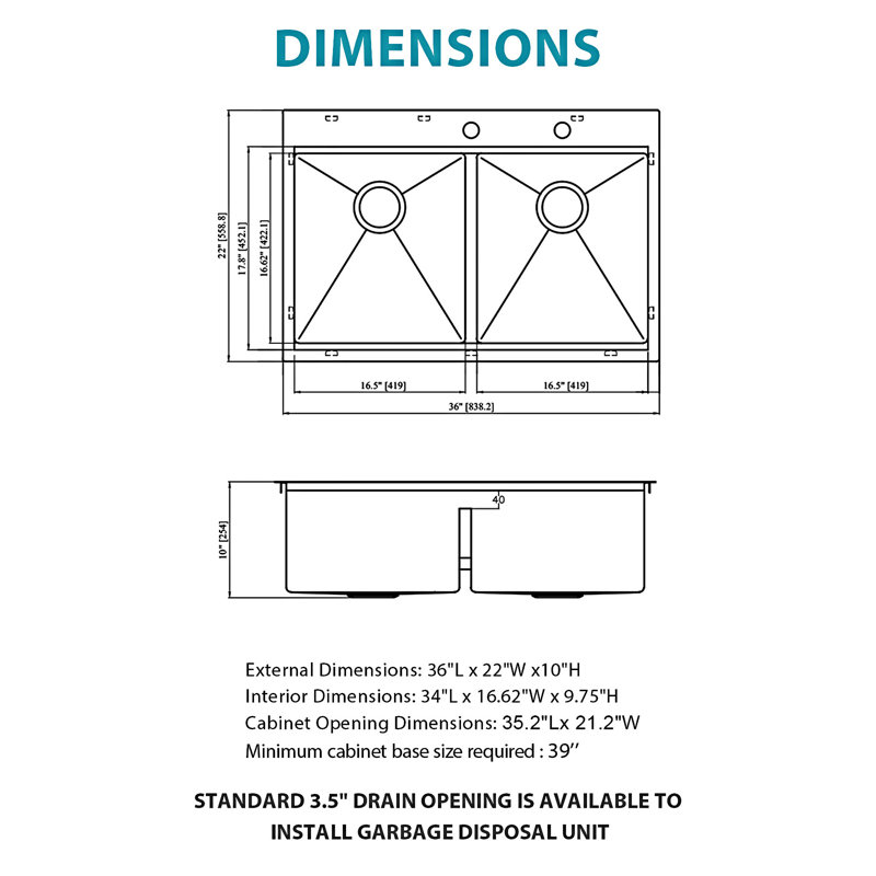 Évier de cuisine encastré double Topmount
