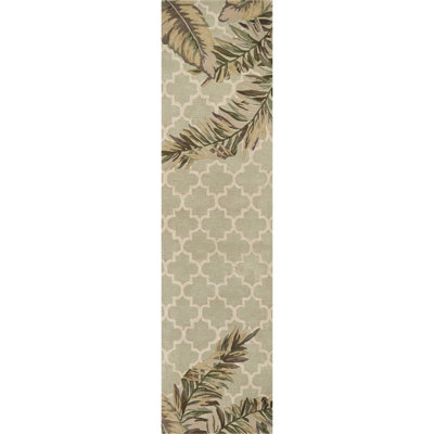 Linehan 9' X 12' Sage Green Hand Tufted Tropical Quatrefoil Indoor Area Rug