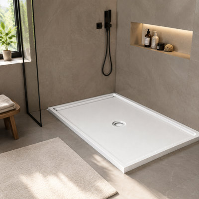 Receveur de douche à seuil unique 60 po x 32 po, bonde centrale, en acrylique et ABS, pour installation en niche à 3 parois, finition antidérapante haute brillance.
