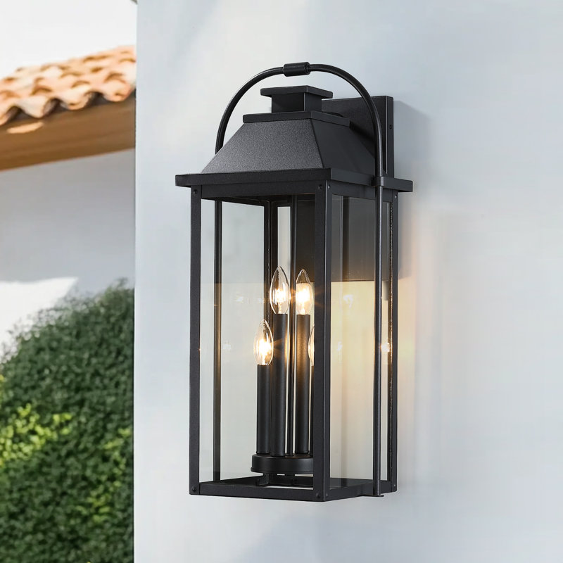 Grande applique murale d'extérieur noire 27 lumières H 27 ", H 27 po - 4 douilles, Noir mat
