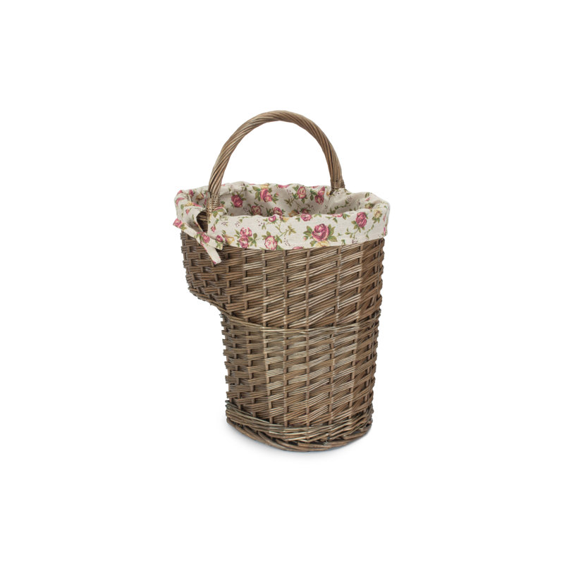 Wicker Stair Storage Basket with Garden Rose Lining