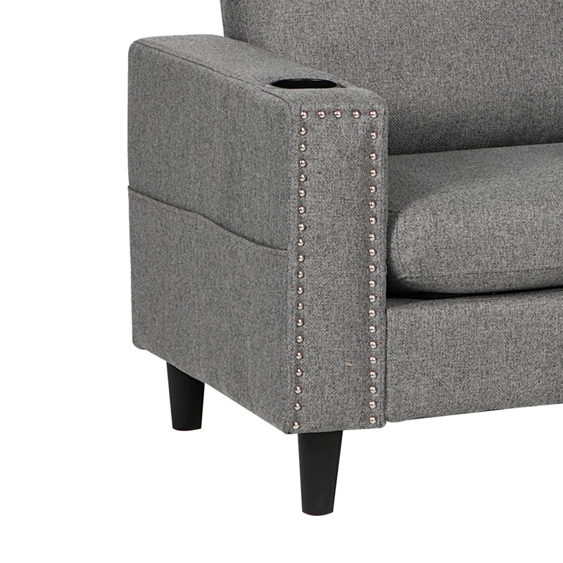 Upholstered L-Shaped 3-Seater Sectional Sofa with Footstool, Grey