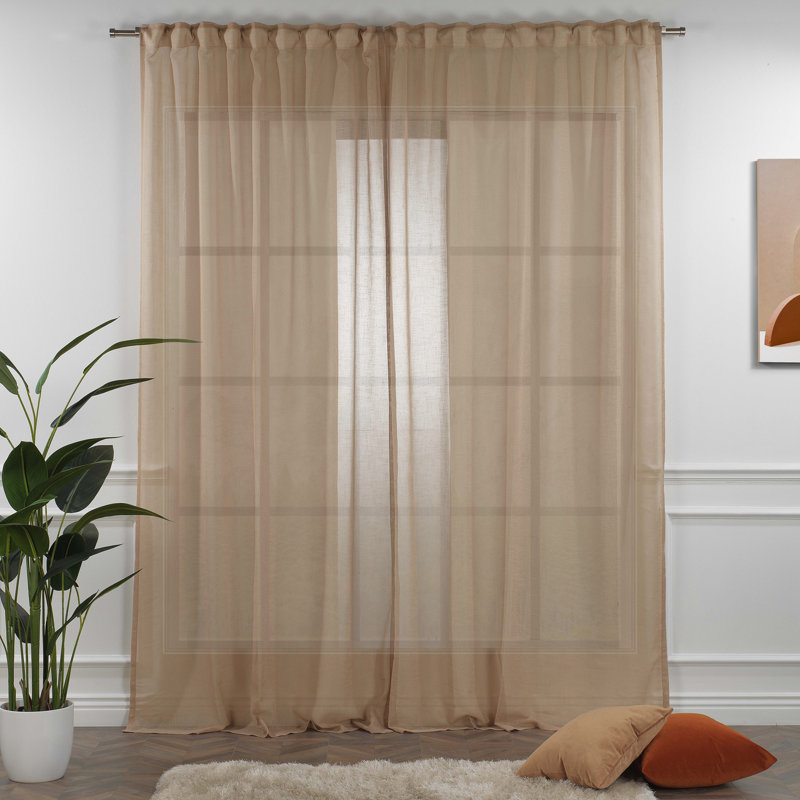 Extra Long Sheer Curtain Panels, 52" W x 95" L, Brown