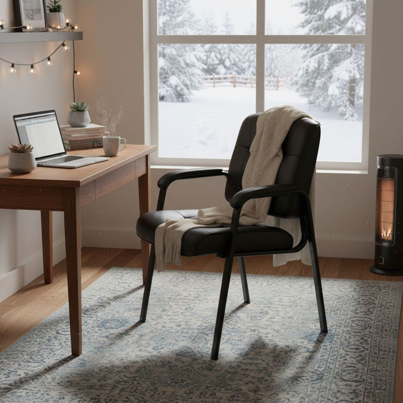 Chaise de bureau compacte en similicuir pour bureau - noire, structure en métal, P 27,4 po x l 23,6 po x H 35,8 po