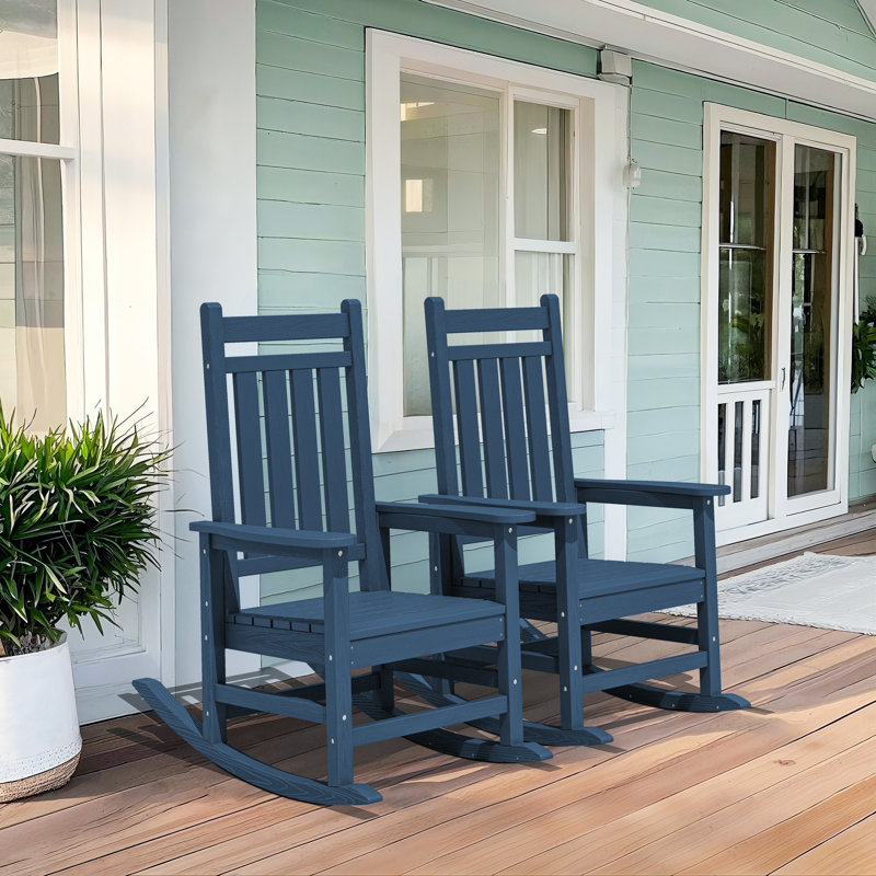 Wolak HDPE Rocking Adirondack Chair(Set Of 2), Blue