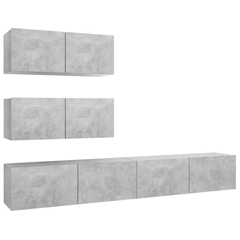 Meuble télé 4 pièces Meuble télé Console en bois d'ingénierie, Gris béton