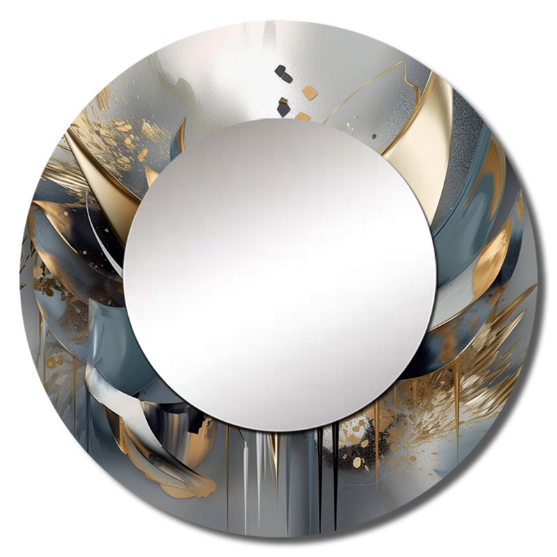 Prajna, formes abstraites et lignes IV - grand miroir en marbre, décor de miroir mural rond unique moderne, impression sur métal