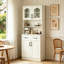 White Tall Kitchen Larder Cupboard, Freestanding Pantry Cabinet with Glass Doors, 2 Drawers & Adjustable Shelves