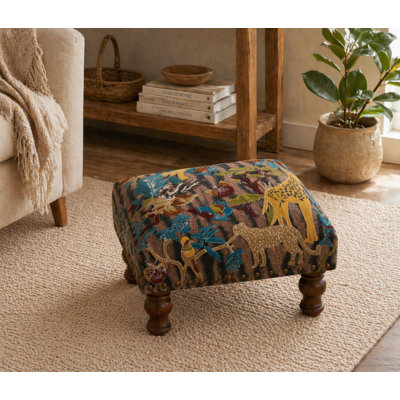 Tabouret en bois brodé Jungle Animals