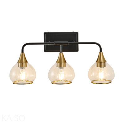 23" Modern 3-Light Vanity Wall Sconce - Black And Gold Bathroom Light Fixture With Clear Glass Shades, Industrial Wall Mounted Lamp For Mirror, Vanity, And Living Spaces (Bulb Not Included)