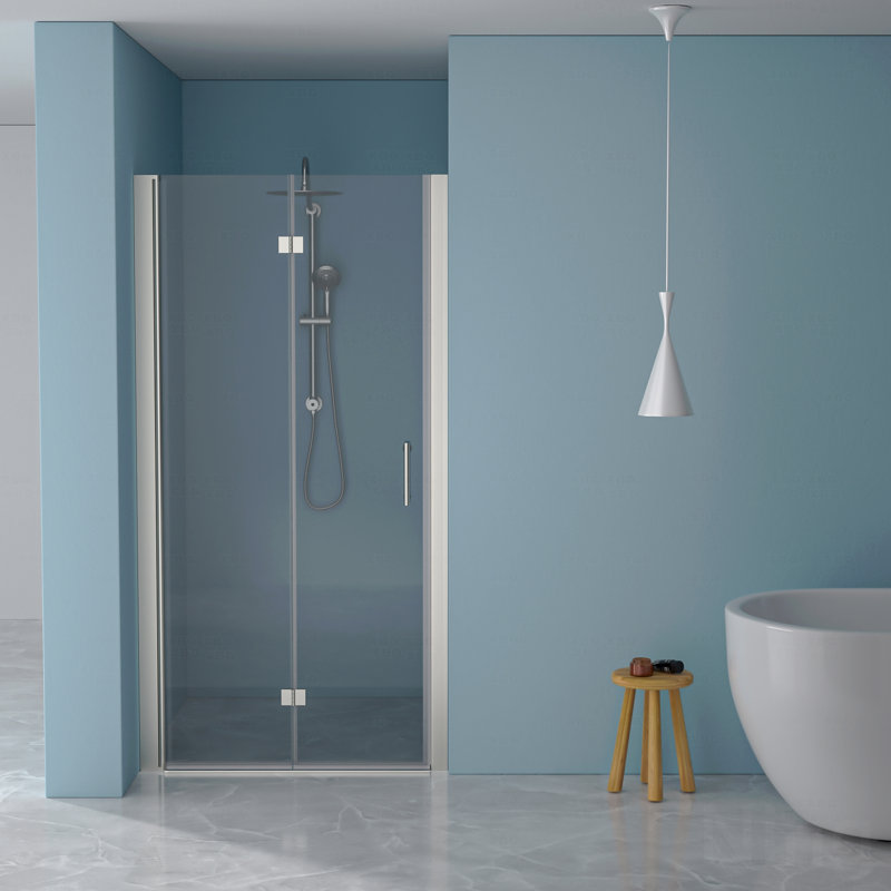 30"W X 72"H Fold Frameless Design Shower Door With Tempered Glass, Brushed Nickel