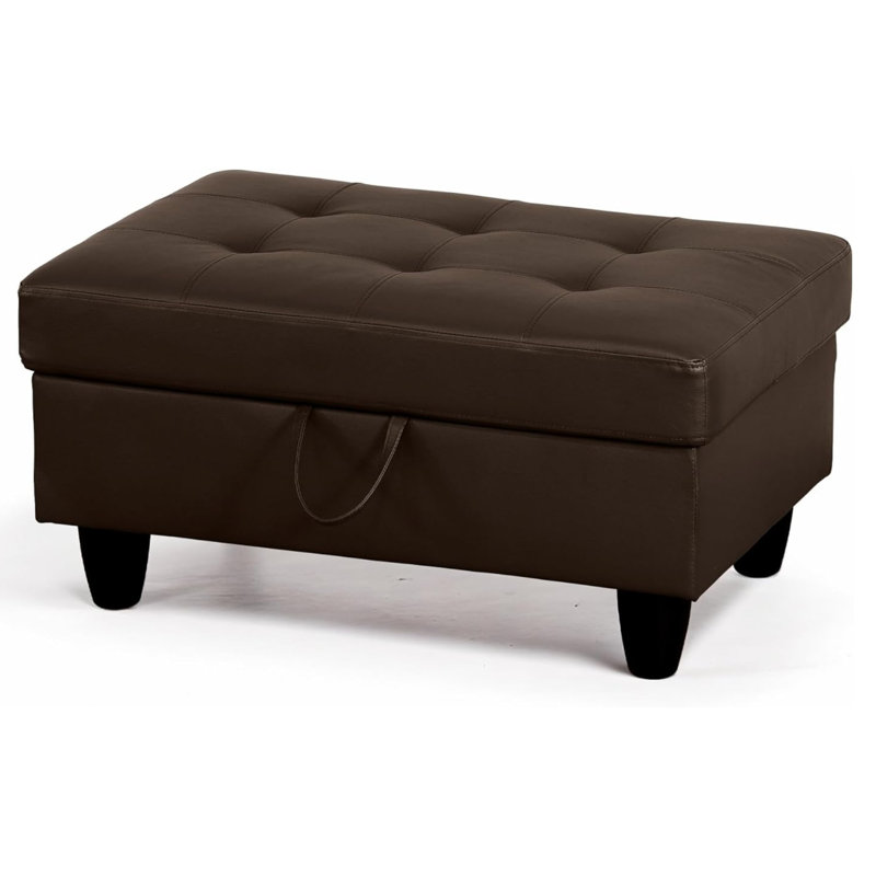 Orella 34" Wide Faux Leather Vegan Leather Rectangle Tufted Hinged Flip-Top Storage Ottoman Bench, Brown
