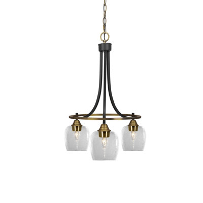 Paramount 3 Light Downlight Chandelier Shown In Matte Black & Brass Finish With 6" Bubble Glass