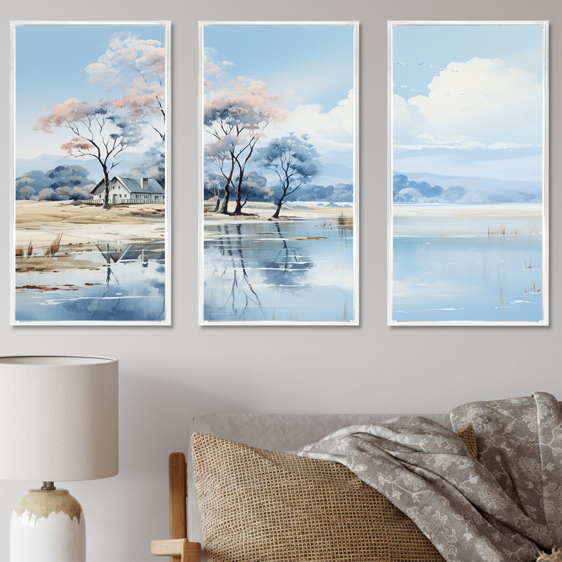 Ensemble d'art mural sur toile Lakeside Nature Serenity I - Lakes Lakehouse, H 28 po x l 36 po x P 1 po, Cadre flottant blanc