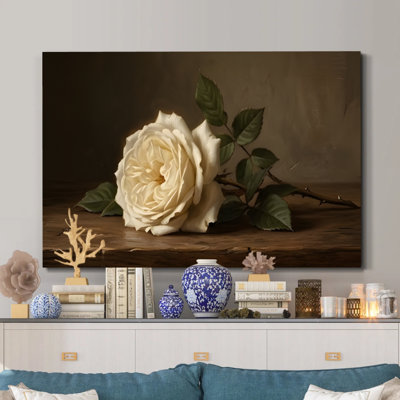 Pure Elegance' Realistic Oil Painting White Rose Framed Canvas Art