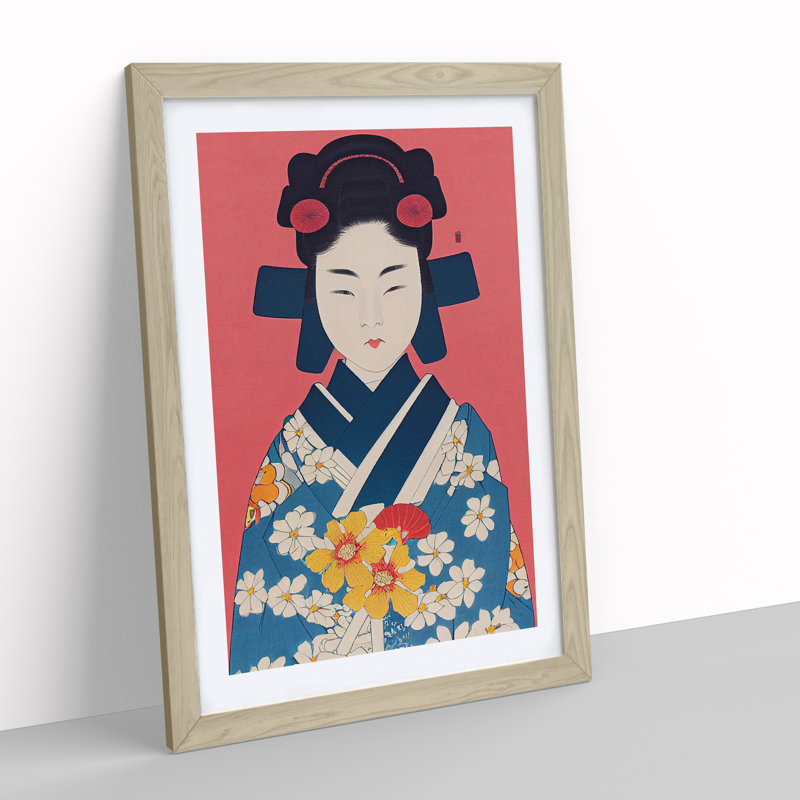 Graceful Geisha - Single Picture Frame Print, 64cm H x 46cm W x 2cm D, Oak