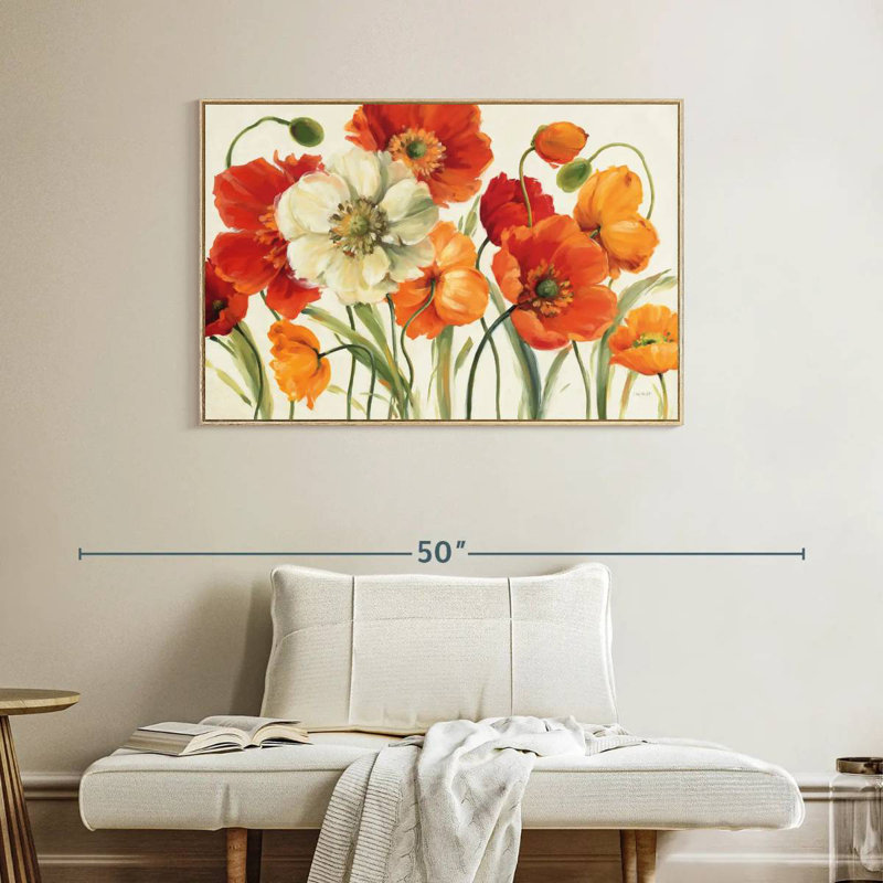 Mélodie des coquelicots, Cadre flottant en bois naturel, 40 po x 27 po