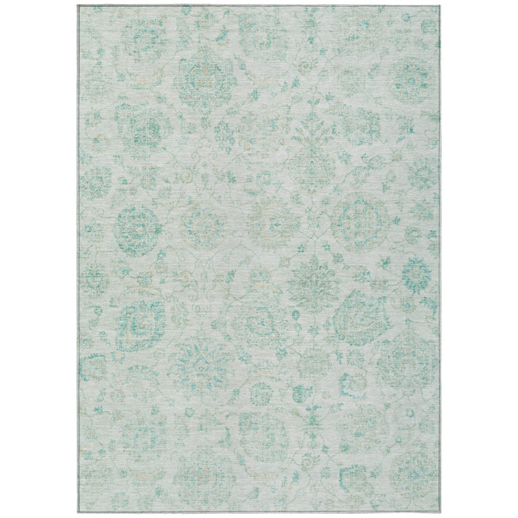 Machine Washable Indoor/Outdoor Xhevrie Turquoise Rug
