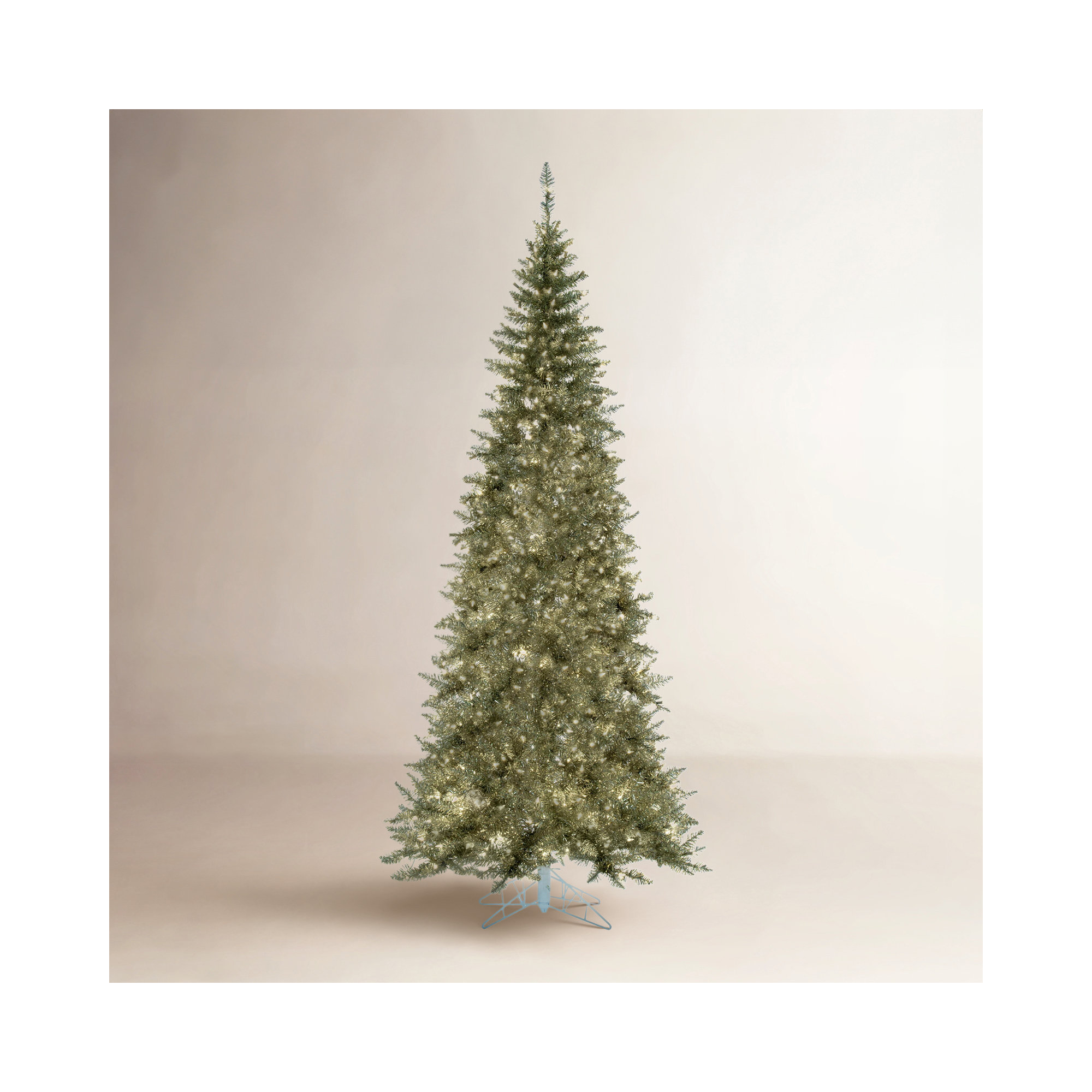 Champagne Tinsel Fir Slim Artificial Christmas Tree, Warm White LED, 7.5' H