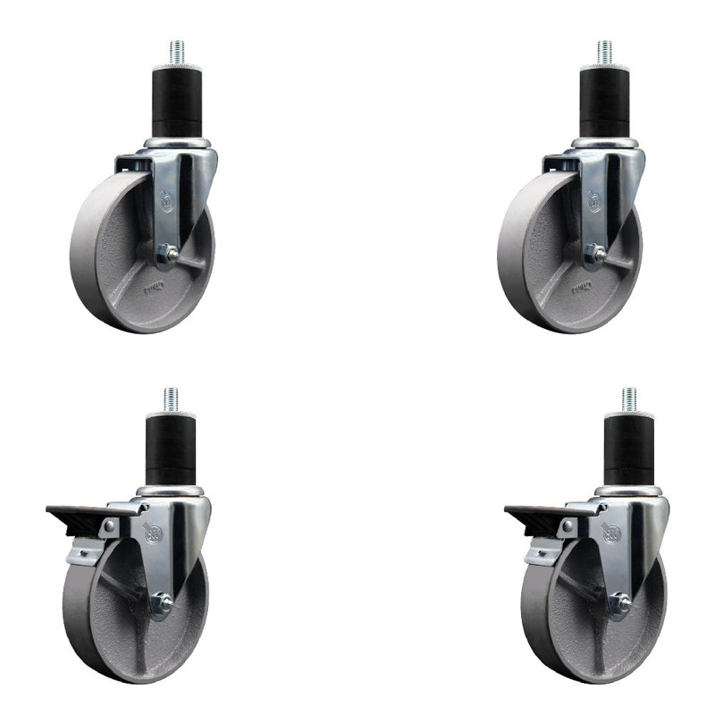 Ensemble de roulettes semi-pivotantes à tige extensible en acier semi-pivotant de 1-3 / 4 pouces SCC